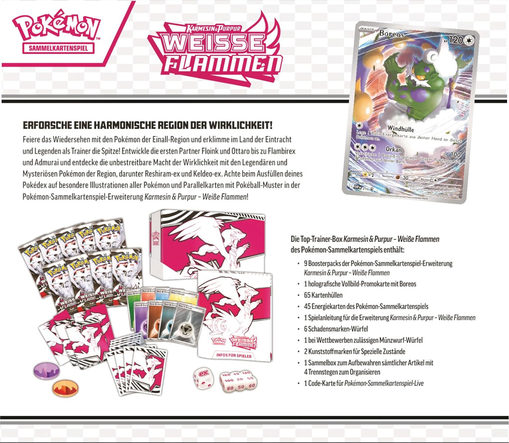 Pokémon-Sammelkartenspiel: Top-Trainer-Box Karmesin & Purpur – Weiße Flammen: Reshiram