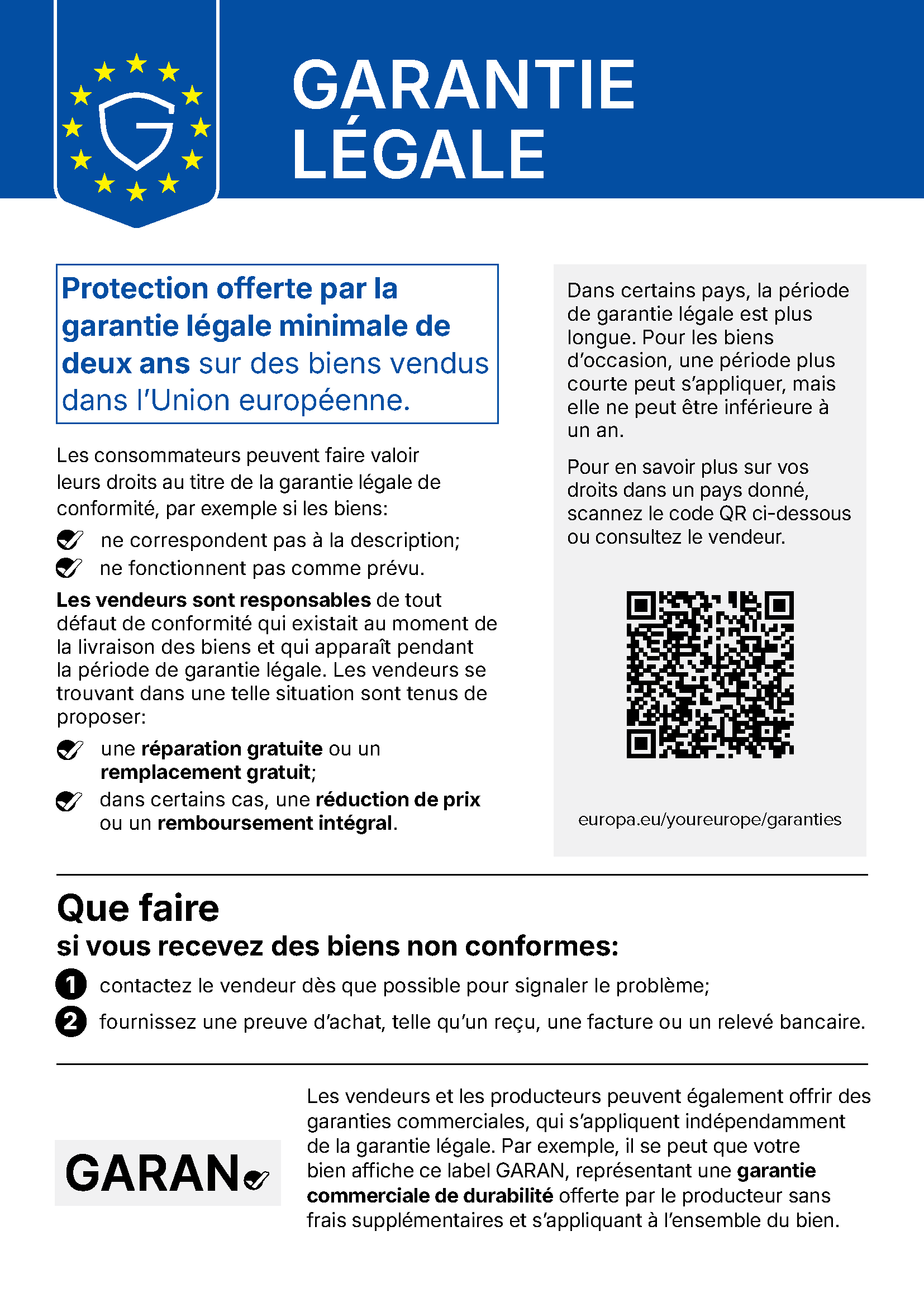Avis de l’UE : garantie légale de conformité