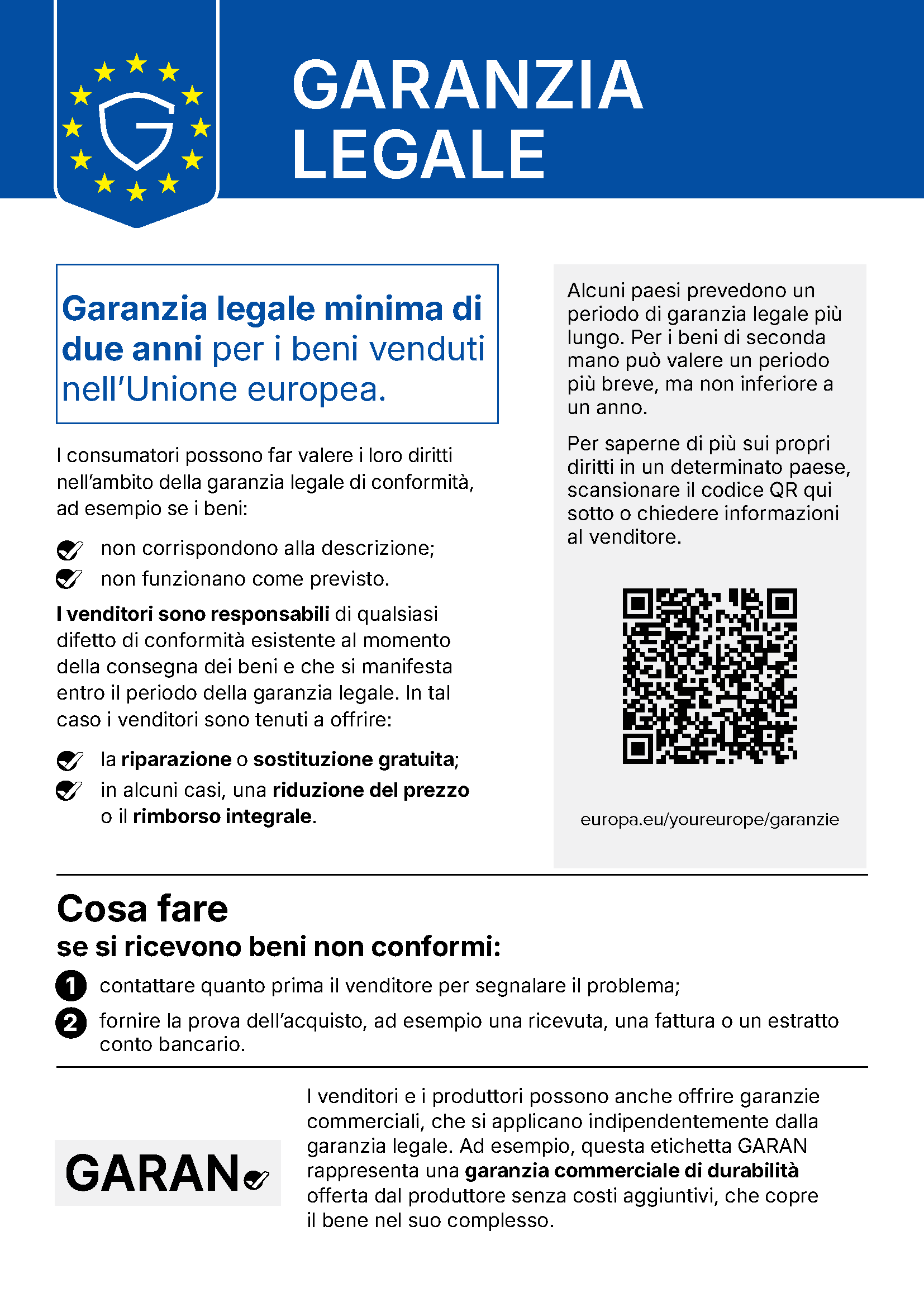 Avviso UE: garanzia legale di conformità